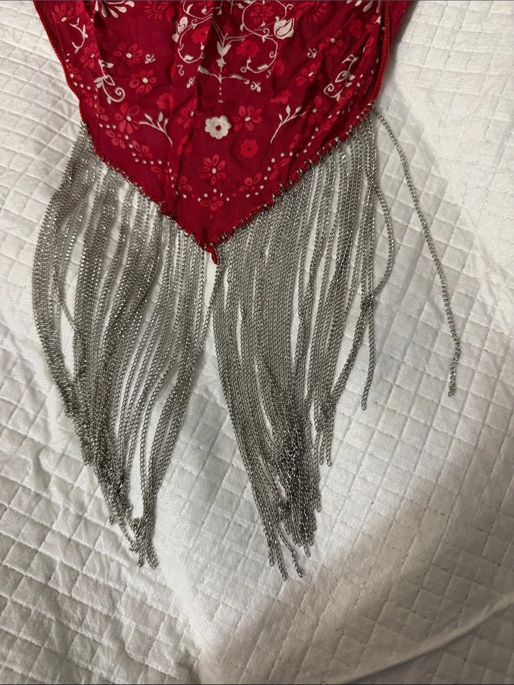 Y2k Red Bandana necklace with Silver Fringe